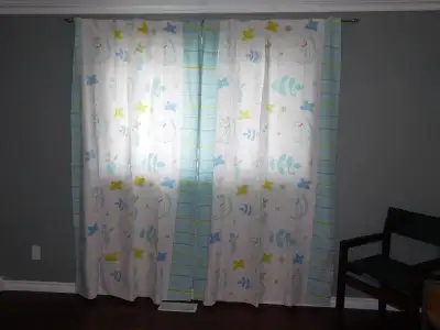 Curtain Panels from Ikea and Pier One Imports White and Blue Panels from Ikea, 2 pcs, 54" by 80", id...