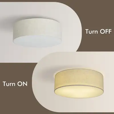 18-Inch Flush Mount Ceiling Light with Fabric Shade – Modern Far, View more