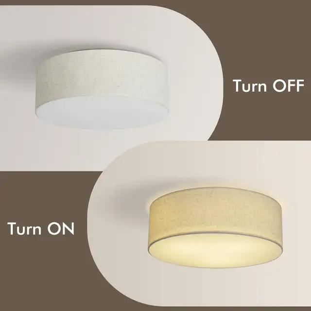 18-Inch Flush Mount Ceiling Light with Fabric Shade – Modern Far in Indoor Lighting & Fans in Mississauga / Peel Region - Image 2