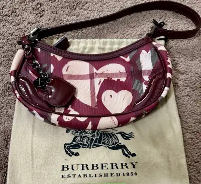 New Burberry Nova Check Heart Print Coated Canvas Shoulder, View more