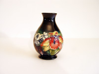 William Moorcroft Vase - Orchid Pattern: Cobalt, Cabinet Size
