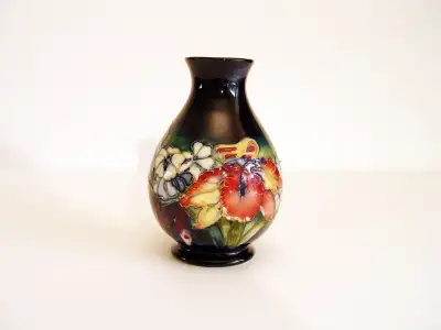 William Moorcroft Vase - Orchid Pattern: Cobalt, Cabinet Size, View more