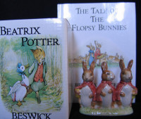 "FLOPSY, MOPSY & COTTONTAIL"FIGURINE&BOOK, MINT, BOX