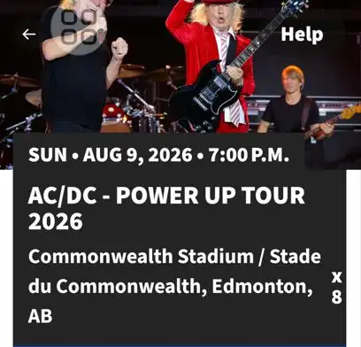 AC/DC Sun Aug 9 7:00PM Edmonton 4 tickets L2 Row 49!