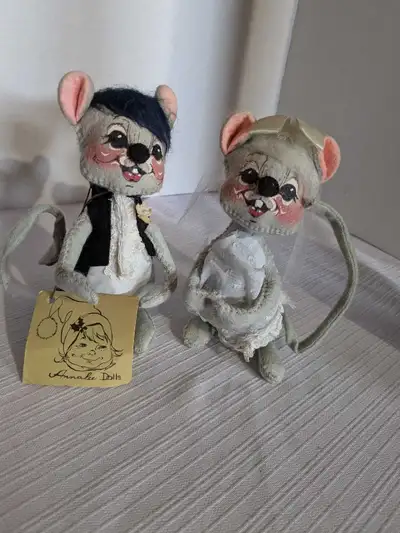 VTG AnnaLee dolls mice bride and groom couple wedding , View more