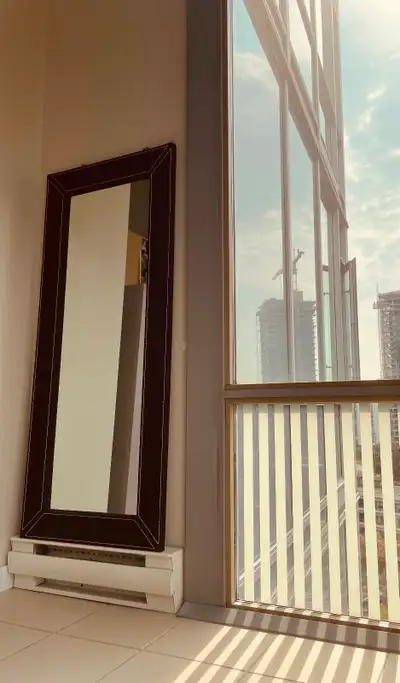 Full Length Mirror, Espresso Brown Suede Frame 55 1/4" x 23 3/4"
