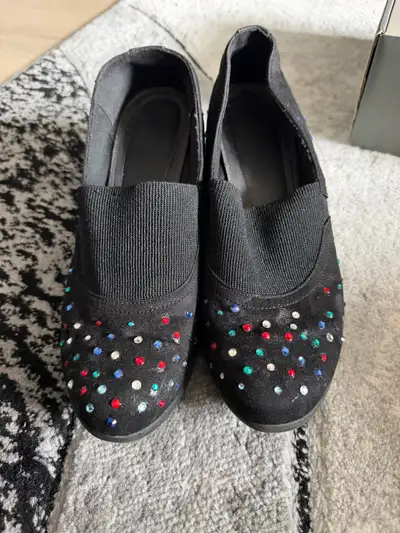 Black Gemstone Embellished Slip-on Shoes, View more