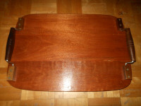 wooden food serving tray with handles
