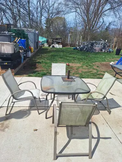 Glass patio table with 4 chairs, View more