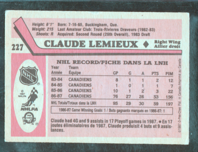 87-88 O Pee Chee Claude Lemieux Rookie Card Montreal Canadiens in Arts & Collectibles in Ottawa - Image 2