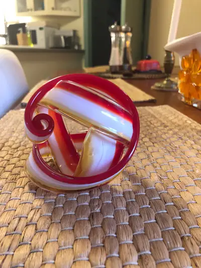 Vintage Stunning Abstract Art Glass Decor Piece Red, Yellow & White 4”h x 4”w Follow on instagram @r...