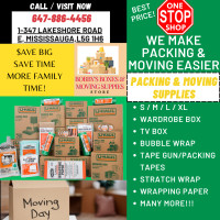 MOVING BOXES, BUBBLE WRAP, WRAPPING PAPER, STRATCH WRAP & MORE