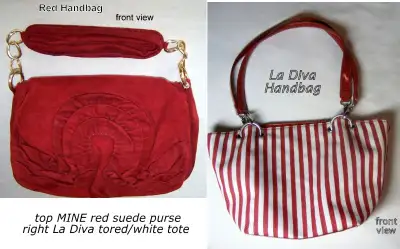 Purses LA DIVA red/white stripes like new; MINE classical $25 ea, View more