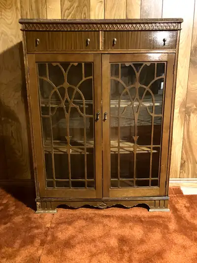 vintage wooden display or china cabinet, me, View more