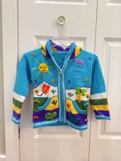 Brand New Handmade Alpaca Wool Children's Zip-Up Sweater Blue 8, View more