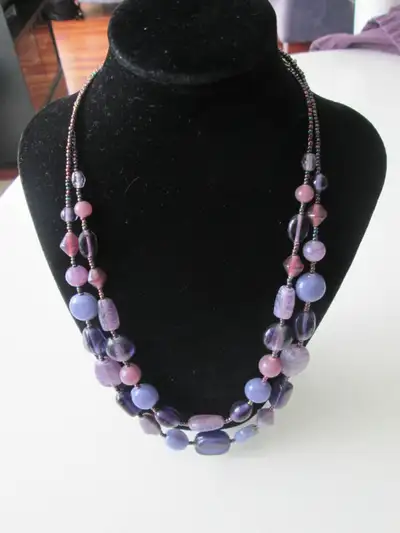 Necklace Blue Purple Tones Beads with Silver color Lobster Clasp, View more