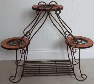 3-Tiered Plant Stand & 2 Matching Plant Stands, Wrought Iron