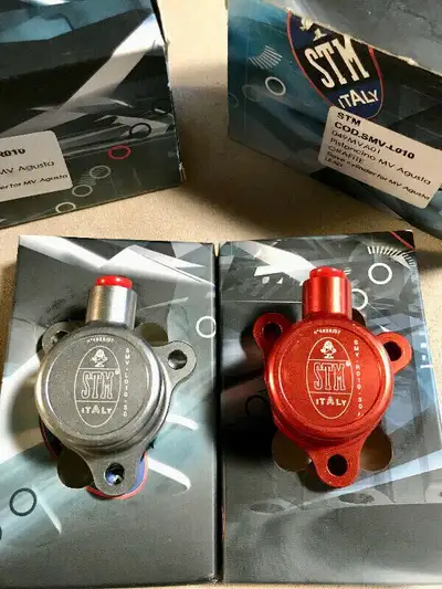 $199 each new in box MV Agusta stm red & silver Clutch Slave Cylinders 30mm Billet aluminum hard ano...