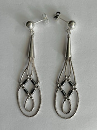 Vintage Indigenous Sterling Silver Beaded Earrings