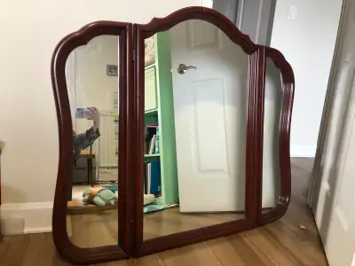 3 Panel Vanity Mirror - Deep Wood, View more