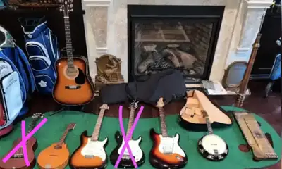 7 GUITARS -ACOUSTIC ELECTRIC / UKELELES /  BANJOLIN / MANDOLIN, View more