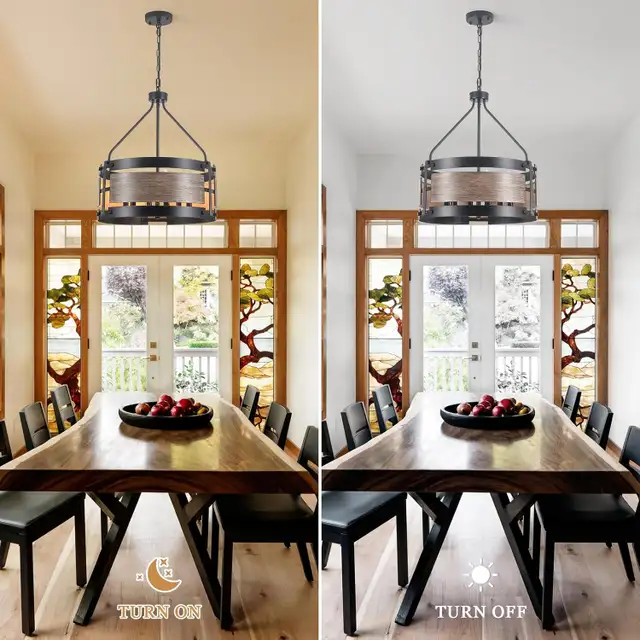 6-Light Drum Chandelier – 19" Farmhouse Pendant with Vintage Woo in Indoor Lighting & Fans in Oshawa / Durham Region - Image 10