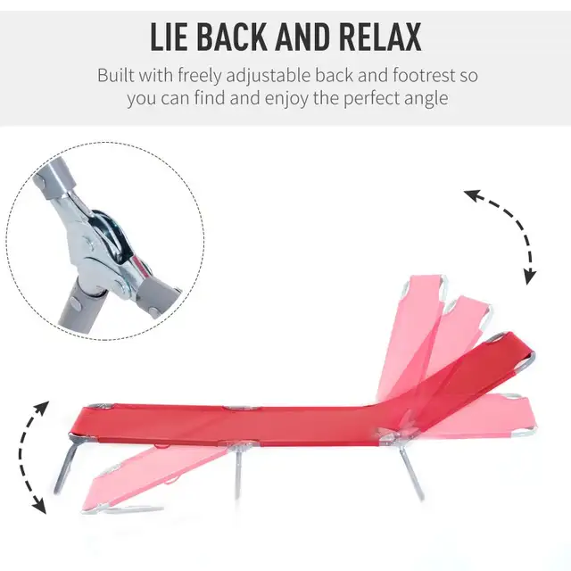 Red folding Lounge Chair, Portable Reclining Beach Lounger in Patio & Garden Furniture in Markham / York Region - Image 5
