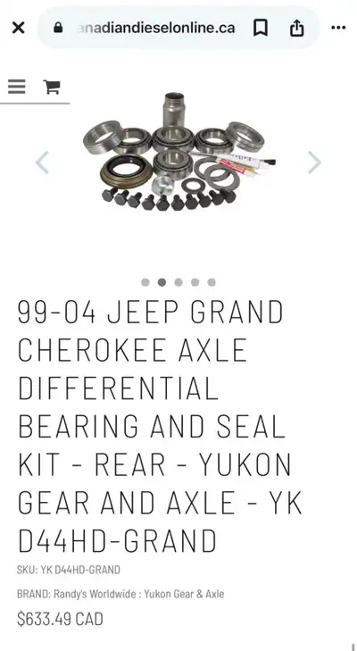 1999-2004 JEEP GRAND CHEROKEE AXLE DIFFERENTIAL BEARING AND SEAL KIT - REAR - YUKON GEAR AND AXLE -...