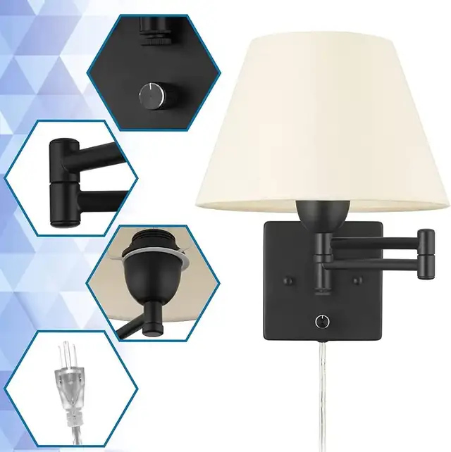 YeLEEiNO Wall Sconces Plug in, Modern Wall Lamp Set of 2 Swing A in Indoor Lighting & Fans in Gatineau - Image 4