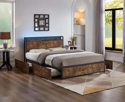 Wooden Storage Led Bed with Charging Station Double and Queen..., View more