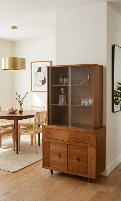 Mid-Century Modern Walnut Bowfront Hutch, View more