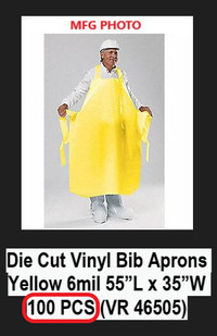 (NEW) 100 x Vinyl Bib Aprons Die Cut Yellow 6 mil 55” L x 35” W