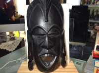 Antique Black Coloured Wood Carved Mask Folk Art