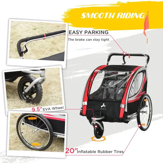 2-in-1 Double Baby Jogging Stroller, Bike Trailer for Kids in Strollers, Carriers & Car Seats in Markham / York Region - Image 6