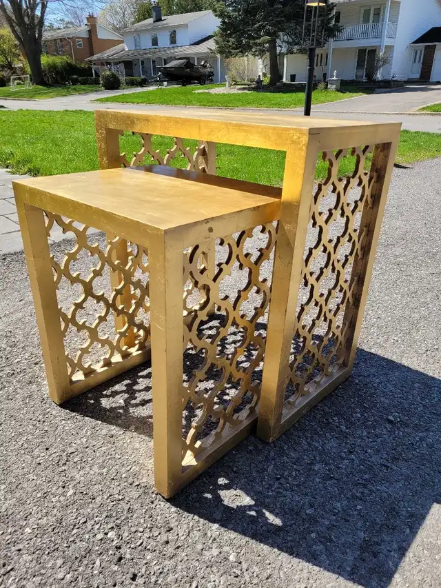 Gold leaf wooden end tables - set in Other Tables in Ottawa - Image 3