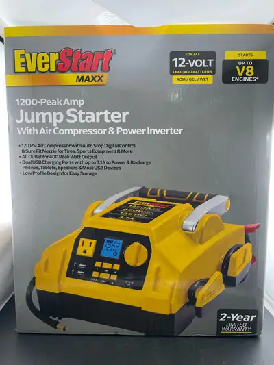 Everstart Max 1200-Peak Amp Jump Starter w/compressor/inverter, View more