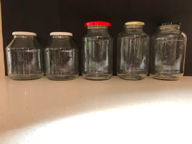 FIVE  LARGE  GLASS JARS WITH LIDS in Kitchen & Dining Wares in Kitchener / Waterloo - Image 2