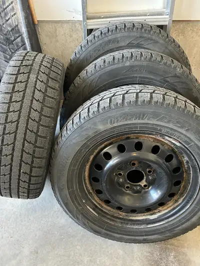 225/65R17 Toyo snow tires on steel rims. Tires are getting worn but might be good for another winter...