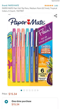 PAPER MATE Flair Felt Tip Pens, Medium Point (0.7mm). 6 count.