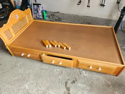 Wooden twin bed frame with headboard, View more