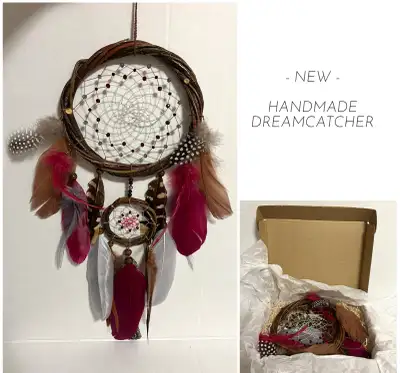 HANDMADE - NEW -NATURAL WILLOW WOVEN BEADED FEATHER DREAMCATCHER, View more