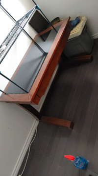 Wood desk with glass top