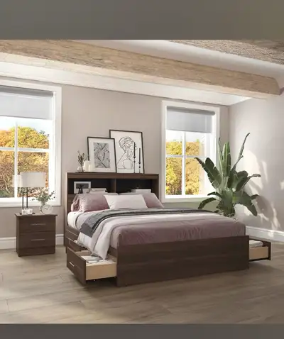 Ensemble lit double avec rangement 6 tiroirs, View more