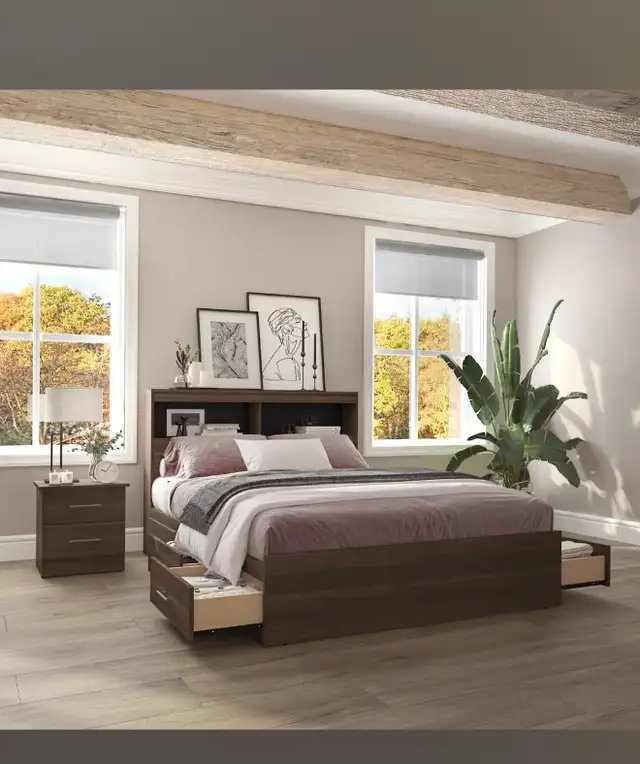 Ensemble lit double avec rangement 6 tiroirs in Beds & Mattresses in Laval / North Shore - Image 2