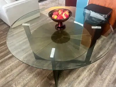 Round Glass Top Coffee Table with Wooden under shelf, View more