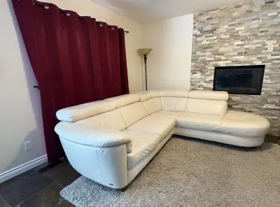 Genuin Leather Natuzzi Section Couch (Cream), View more