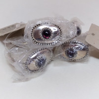 Silver Plated Napkin Rings Garnet-Red Rhinestone Oval Giftcraft