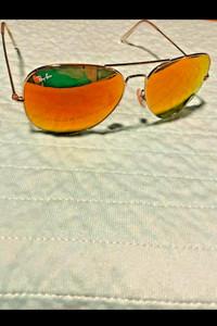 Ray Ban Sunglasses Gold Frame Orange Flash & Green Lanses..!!