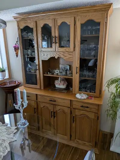 Custom-Built Solid Oak Wood China Cabinet – Excellent Condition, View more