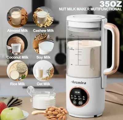 Make your own healthy and delicious plant-based beverages with this 8-in-1 automatic nut milk maker,...